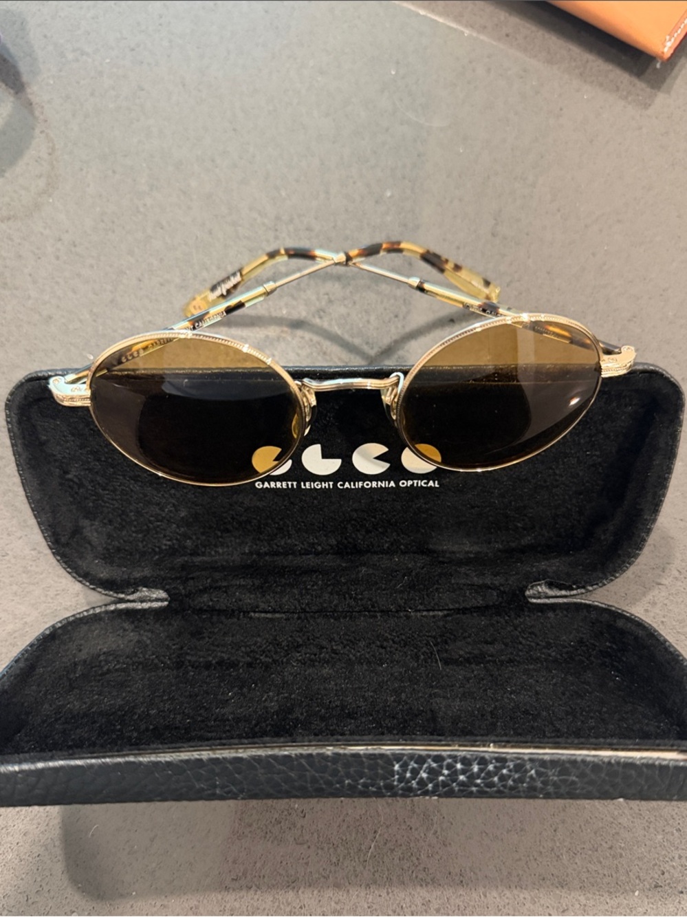 Garrett Leight Lovers Gold Frame Sunglasses with Brown Lenses